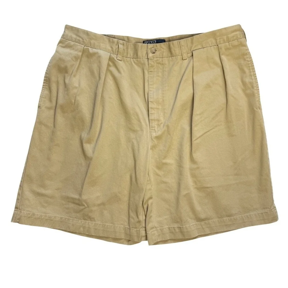 Vintage Y2K Polo Ralph Lauren Tyler Shorts 100% Cotton Chino Beige Khaki Mens 40